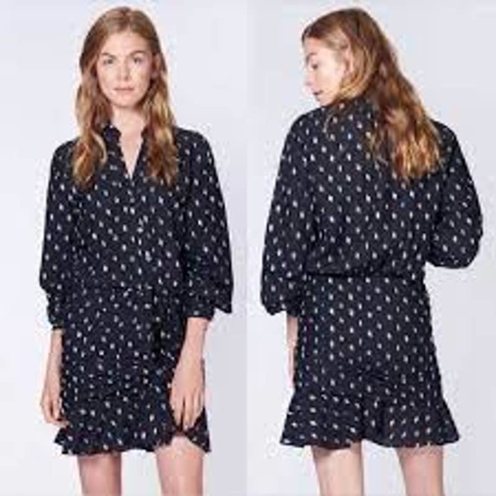 Veronica Beard Black Mini Dress with Tiny White Print